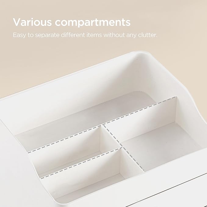 HBlife Makeup Organizer for Vanity with 2 Drawers, Large Bathroom Countertop Cosmetics Organizer Skin Care Storage, Easy to Store Lipsticks, Nail Polishes, Perfumes, Eyeshadow Palettes, All White