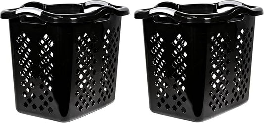 2 bushel laundry baskets with silver handles, black, 2-pack
