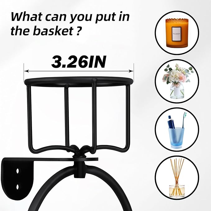 1Pcs Vintage Towel Ring with Candle Holder – Unique Antique Rustic Bathroom Accessories, Towel Holder, Wall-Mounted, Sturdy (Black)