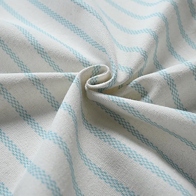 Farmhouse Teal Shower Curtain for Bathroom,Beige and Teal Stripe,Button Curtain,Cotton Blend Woven Fabric,Rustic Charm Country Chic Style,72x72 in