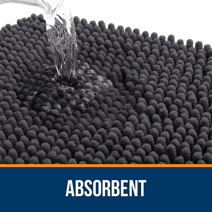 OLANLY Bathroom Rugs 30x18, Extra Soft Absorbent Chenille Bath Rugs, Rubber Backing Quick Dry, Machine Washable Bath Mats for Bathroom Floor, Tub and Shower, Home Decor Accessories, Dark Grey