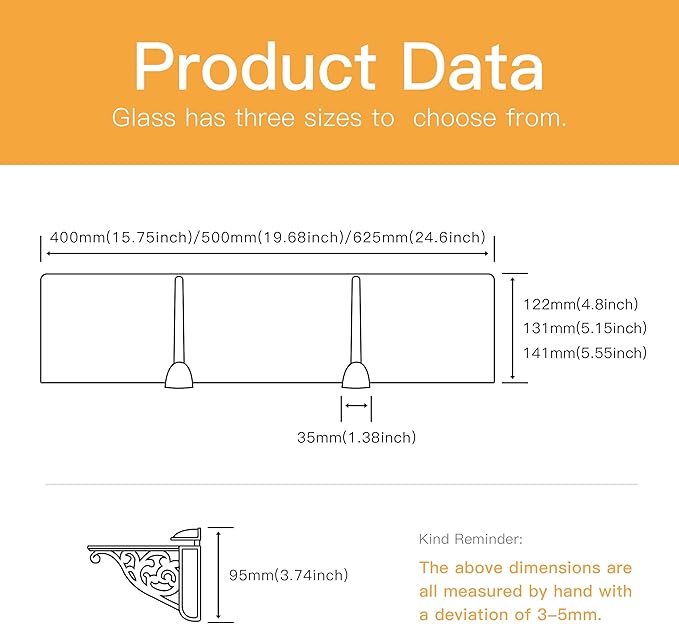 khtumeware 24 Inches Glass Shelves for Bathroom, Black Floating Glass Shelf Zinc Tempered Glass Bathroom Shelves for Wall Mount Modern