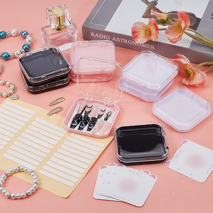 OLYCRAFT 9Pcs Press On Nail Storage Box Artificial Nail Display Case Nails Storage Container Box with 9Pcs Displaying Card and 36Pcs Adhesive Tape for Home Salon Fake Nails Organize and Display