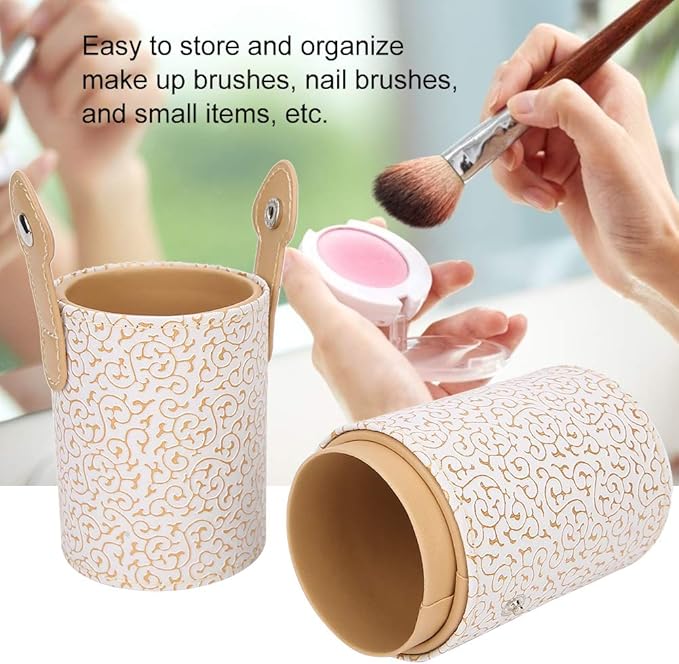 LAVEN Makeup Brush Holder ?€? PU Leather Portable Cosmetic Brush Cup for Travel, Desk & Dressing Table Organization (Apricot)