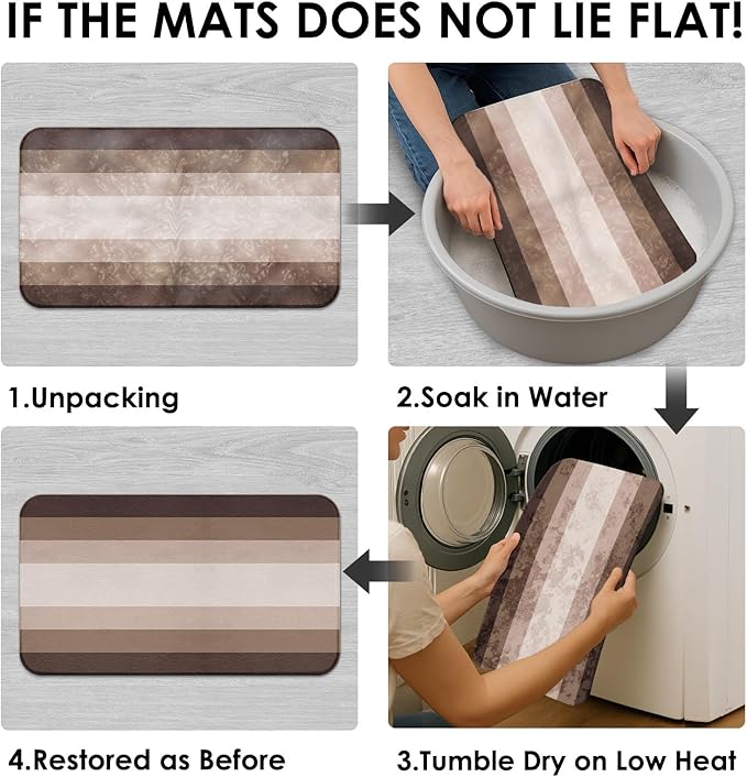 Brown Beige Shower Curtain Set with Toilet Lid Cover and Non-Slip Rugs for Bathroom, Modern Striped Lines Ombre 4 Pcs Shower Curtain, Simple Abstract Bathroom Set with 12 Hooks