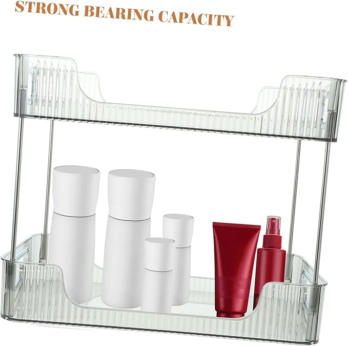 2-Tier Bathroom Organizer Storage Shelf Grey Double-Layer Countertop Makeup Display Rack Multi-Purpose Toiletry Organizer for Bathroom and Dressing Table