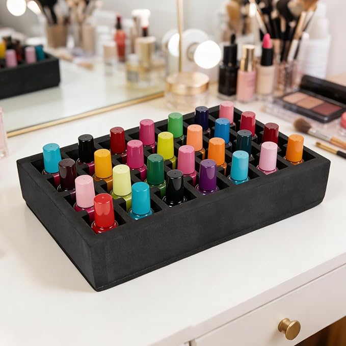 Nail Polish Drawer Organizer, Nail Polish Organizer Holder Foam Pad with Slots for Storage 28 Bottles Nail Polish or Essential Oil for Counter Vanity Dresser Desk Drawer