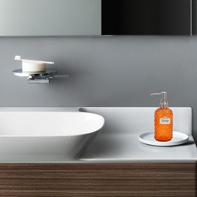 16 oz Diamond Pattern Glass Soap Dispenser, Kitchen and Bathroom Refillable Soap Dispenser with Rust Resistant Stainless Steel Pump for Hand Soap, Lotion Glass Liquid Dispenser