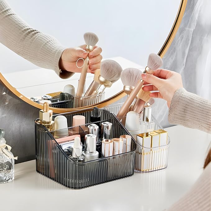 Clear Makeup Brush Holder Organizer for Vanity, Bathroom Countertop Organizer 6Cups, Toiletry Organizer, Storage & Display for Skincare, Perfume, Hairbrush, Sunglasses & Desk Accessories