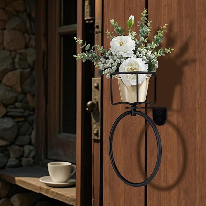 1Pcs Vintage Towel Ring with Candle Holder – Unique Antique Rustic Bathroom Accessories, Towel Holder, Wall-Mounted, Sturdy (Black)