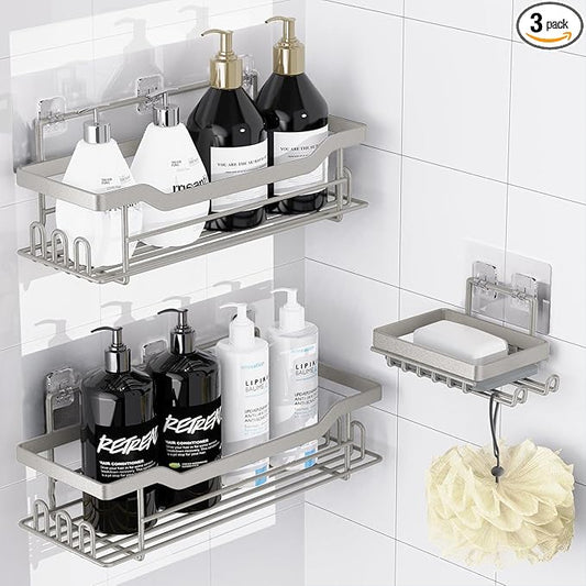 Shower Caddy Shelves Organizer Rack, 3 Pack Shower Caddy with Soap Holder, No Drilling Wall Mounted Self Adhesive Shower Shelves for Inside Shower, Paint Nickel