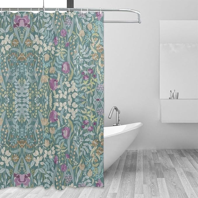 Vintage Botanical Shower Curtain William Morris Designs Green Jungle Fruit Print Shower Curtain Set Polyester Interior Waterproof Shower Curtain with 12 Hooks 66x72 Inches(168x183cm)