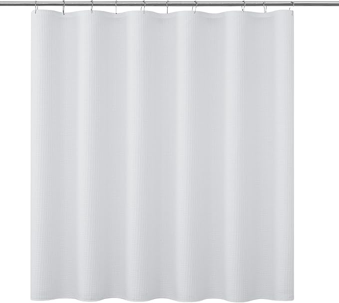 Luxury Waffle Weave Shower Curtain Elegant Hotel Style Fabric for Bathroom, Water Repellent, Machine Washable White Waffle