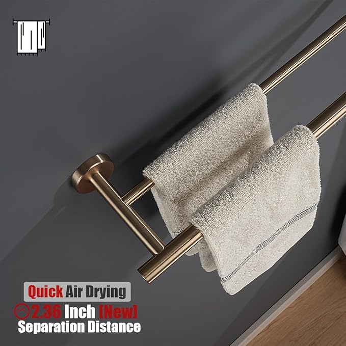 JQK Double Bath Towel Bar, 30 Inch 304 Stainless Steel Thicken 0.8mm Towel Rack for Bathroom, Towel Holder Champagne Bronze Wall Mount, Useable Length 27 Inch, TB100L27-CB