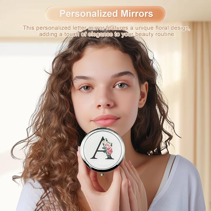 JEKUGOT Monogram Compact Mirror, Personalized Gifts for Women and Girls, Small Pocket Mirror, Personalized Compact Mirrors for Girls, Sister, Wife, Mothers, Birthday Gifts - M