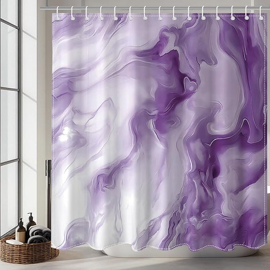 Mocsicka Purple Marble Shower Curtain for Bathroom Modern Abstract Purple and White Shower Curtain Waterproof Modern Art Decor Bath Curtain with 12 Hooks 72 X 72 Inches