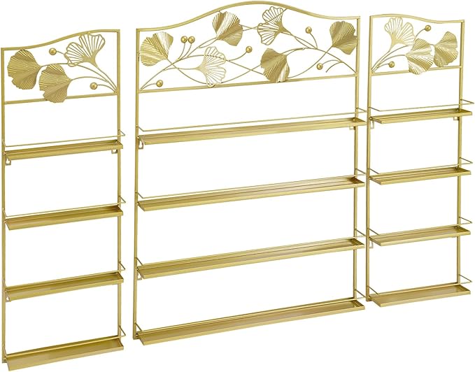 3PCS Metal Nail Polish Racks, Nail Polish Wall Organizer 4 Tiers Leafage Shape Display Rack Wall Mounted Display Case for Home Spa Nail Salon Shop- Gold