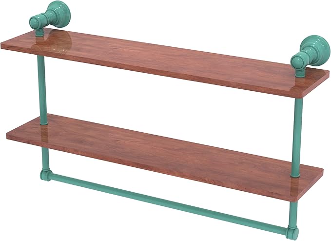 Allied Brass CL-2-22-IRW-SFG Carolina Collection 22 Inch Two Tiered Wood Shelf, Sea Foam Green