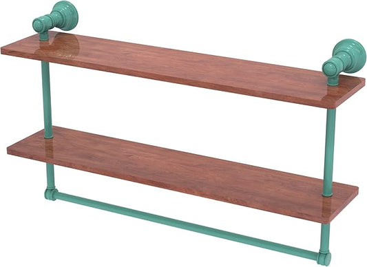 Allied Brass CL-2-22-IRW-SFG Carolina Collection 22 Inch Two Tiered Wood Shelf, Sea Foam Green