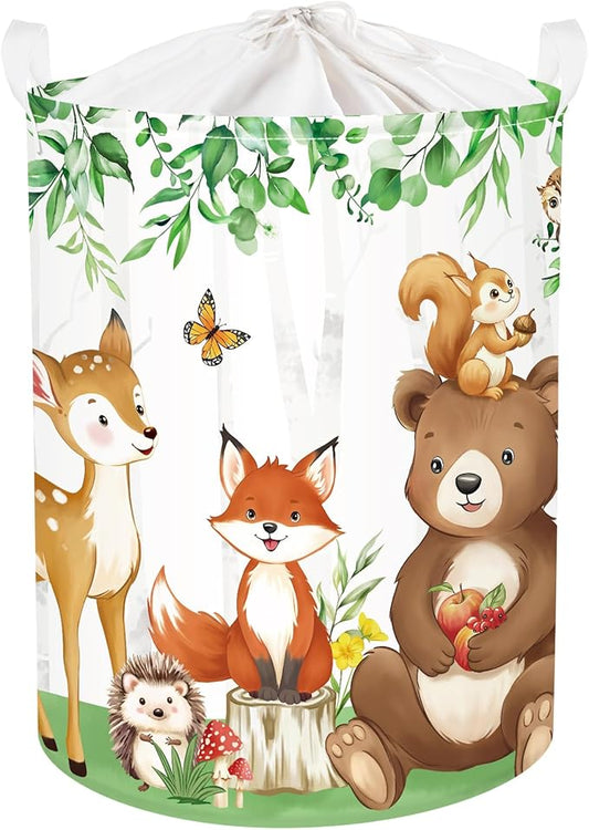 Jungle Animals Laundry Hamper Large Storage Basket Cartoon Wild Zoo Collapsible Parents Organizer Kids Toy Clothes Bins for Bedroom, Bathroom, Bear, 63L