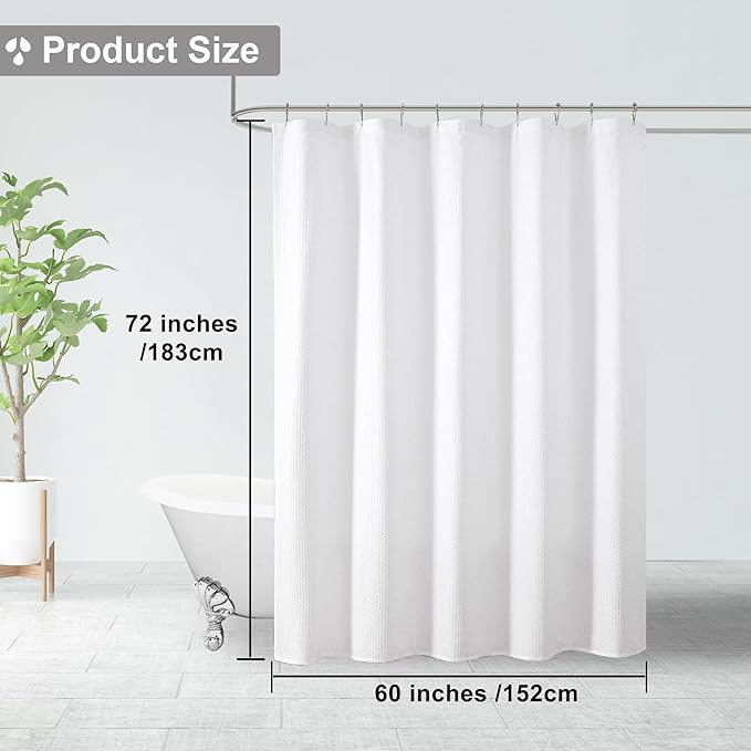 OVZME White Stall Fabric Shower Curtain 60X72 inch, Embossed Textured Fabric Shower Curtain for Bathroom - Soft Cloth & Hotel Spa, Water Repellent, Machine Washable Bathroom Curtain