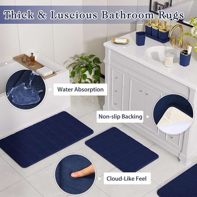 Bathroom Set - 27PC Bathroom Sets with Shower Curtain and Rugs, Blue Bathroom Set, Blue Bathroom Accessories Set with Push-lid Trash Can, Toilet Brush & Soap Dispensers