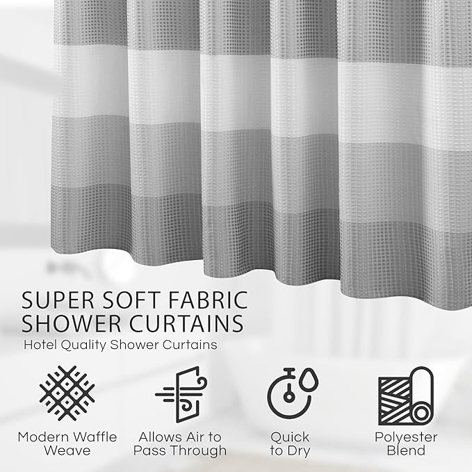 Dainty Home Ombre Waffle Weave Shower Curtain 70 x 72 Grey Textured Fabric Shower Curtain, Hotel Style Waffle Weave Bathroom Curtain, Water Resistant Polyester Ombre Shower Curtain