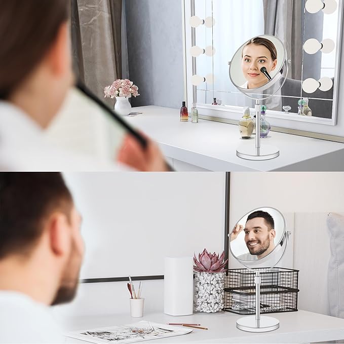Nicesail 19 Inch Tall Makeup Mirror with 10X Magnification, Make up Mirror 8 Inch Double-Sided, Table Mirror with Pedestal for Shaving, Standing Mirror Height Adjustable Chrome Finish (8 Inch, 10X)