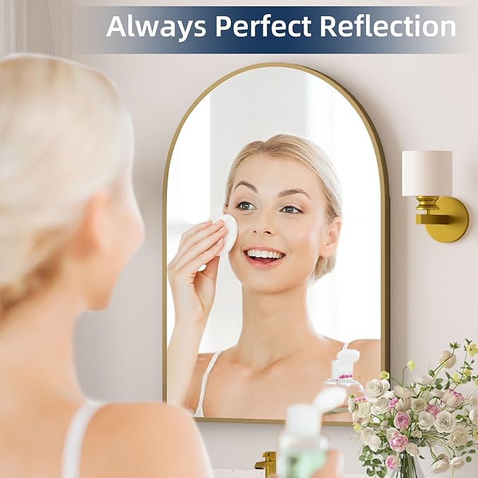 Medicine Cabinets for Bathroom, Brush Gold Arched Medicine Cabinet Recessed or Surface Wall-Mounted,Modern Bathroom Vanity Mirror with Storage, Mirrored Cabinet with Adjustable Shelves,20x30 Inch