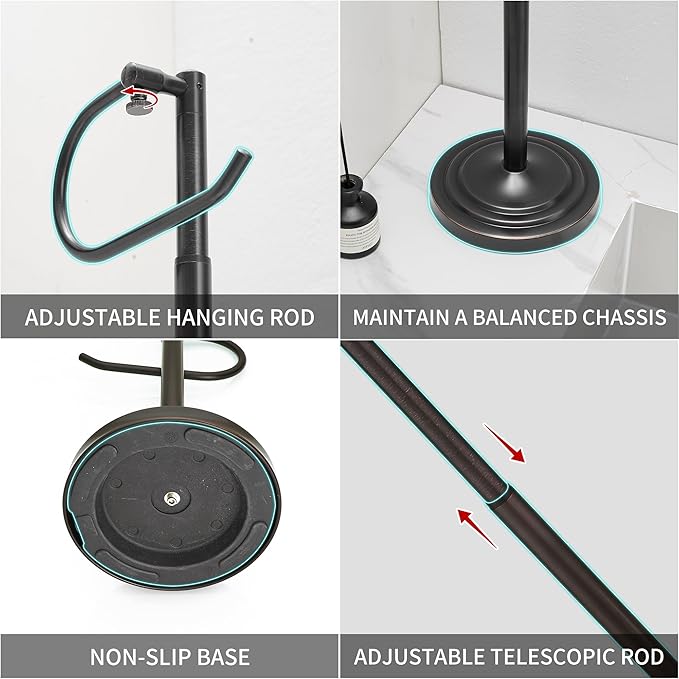 Hand Towel Holder Stand for Bathroom Countertop, Standing Towel Rack with Non-Slip Base, Stainless Steel Adjustable Towel Bar 16.5-26 Inch for Kitchen Vanity (Oil Rubbed Bronze)