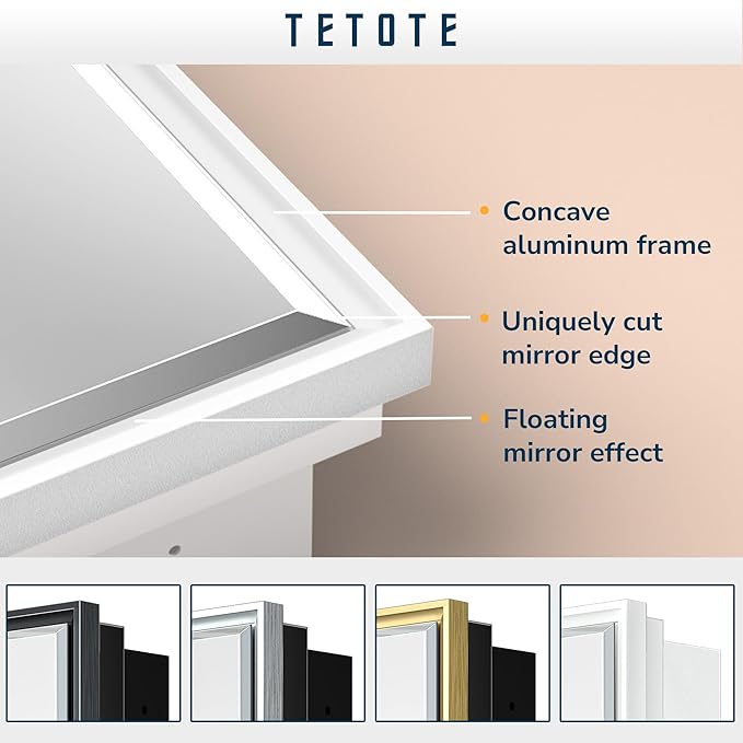 TETOTE White Medicine Cabinet Mirror 21" x 27" Aluminum Framed Surface or Recessed Wall-Mounted Bathroom Medicine Cabinets Beveled Mirror with Storage for Modern Farmhouse Bathroom