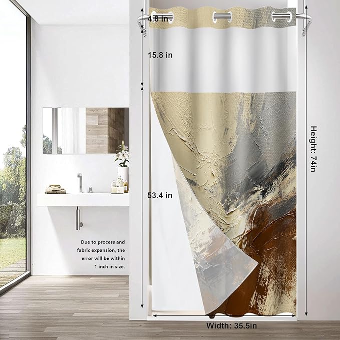 Shrahala Multicolored Modern Abstract No Hooks Shower Curtain with Snap in Liner Set, Artists Oil Paints Closeup Bathroom Décor Polyester Fiber Waterproof for Stall Bathtubs 35.5 X 74 in