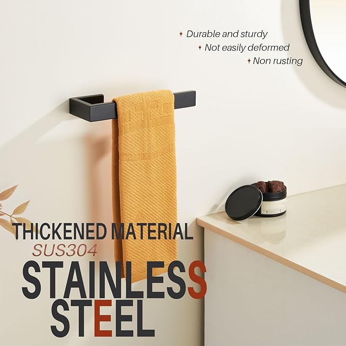 KOKOSIRI Hand Towel Bar Matte Black Bathroom Towel Holder Wall Mounted Kitchen Towels Shelf Bath Accessories Stainless Steel, B3009BK