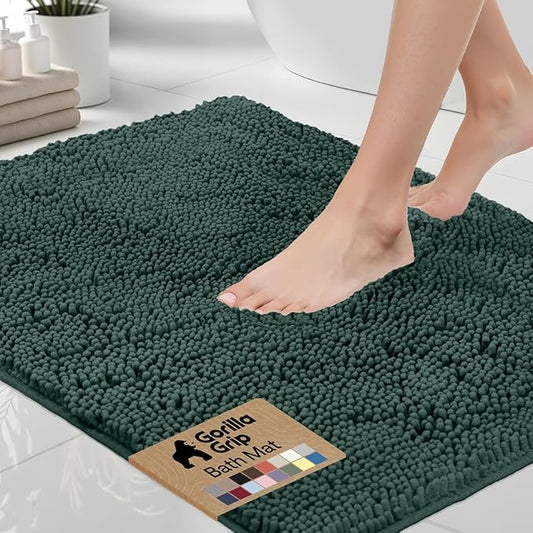 GORILLA GRIP Bath Rug Mat 30x20, Thick Soft Absorbent Chenille, Quick Dry Microfiber Mats, Rubber Backing Washable Shower Floor Rugs, US Designed Bathroom Bathmat Home Decor Accessories, Hunter Green