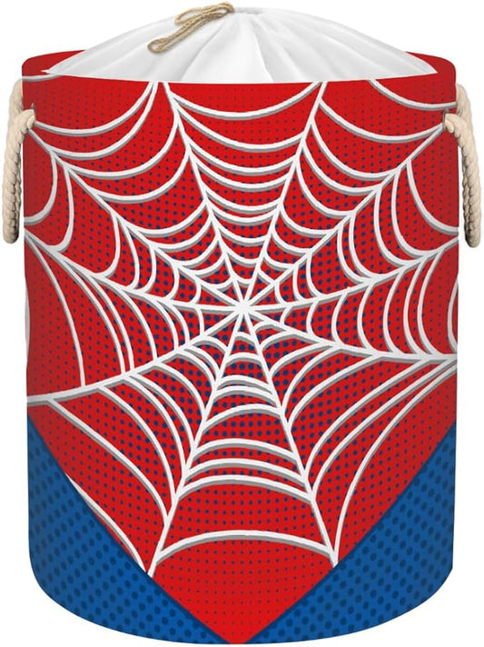 Red Spider Web Laundry Hamper - 58L Collapsible Waterproof Large Tall Nursery Storage Baskets Bin for Kids Toys, Clothes, Bathroom, Boys Bedroom Comic Hero Decor, Gift Basket