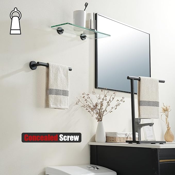 JQK Hand Towel Holder Towel Ring Black, 10 Inch Thicken 0.8mm 304 Stainless Steel Bathroom Hand Towel Bar, 9 Inch Useable Length Wall Mount Towel Rack Hanger, Matte Black, THH110L9-PB