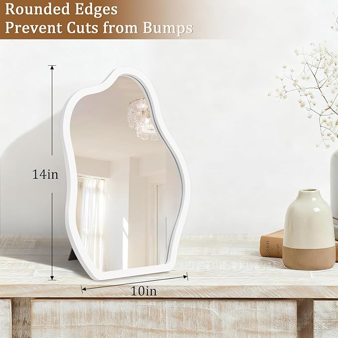 Desk Mirror Wood Framed Vanity Makeup Table Small Standing Mirrors for Bedroom Tabletop Office Antique Dresser Countertop Beauty Farmhouse Gifts 14" L x 10" W