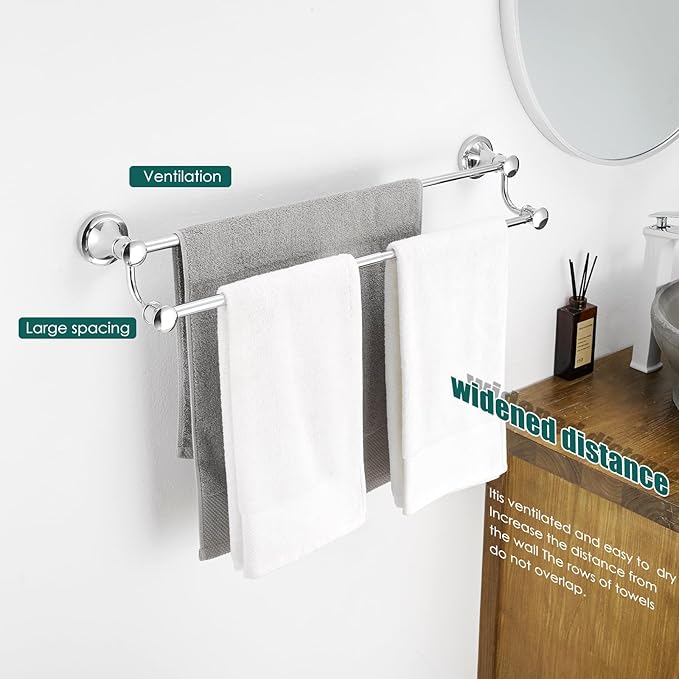 Hoimpro Adjustable Retractable 15-27 Inches Stainless Steel Bathroom Towel Bar, Bathroom Accessories Bath Hotel Double Towel Bar Rod Hanger Wall Mounted Towel Holder Towel Rack, Polished Chrome
