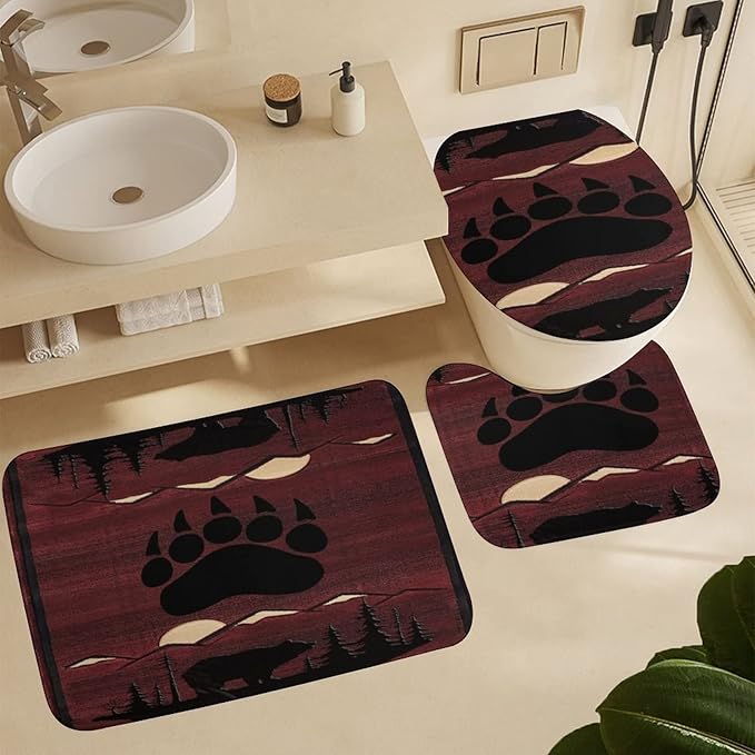 Rustic Retro Cabin 4 Piece Shower Curtain Sets, Non-Slip Rugs, Toilet Lid Cover and Bath Mat, Durable and Waterproof, for Bathroom Decor Set One Size