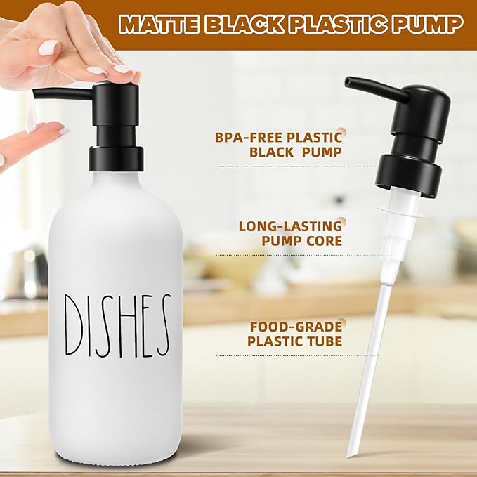VIMERPA Dish Soap Dispenser, Matte White Soap Dispenser for Kitchen, Glass Dishes Soap Dispenser with Plastic Pump, 17 Fl Oz Refillable Liquid Soap Bottle Container, Farmhouse Kitchen Decor