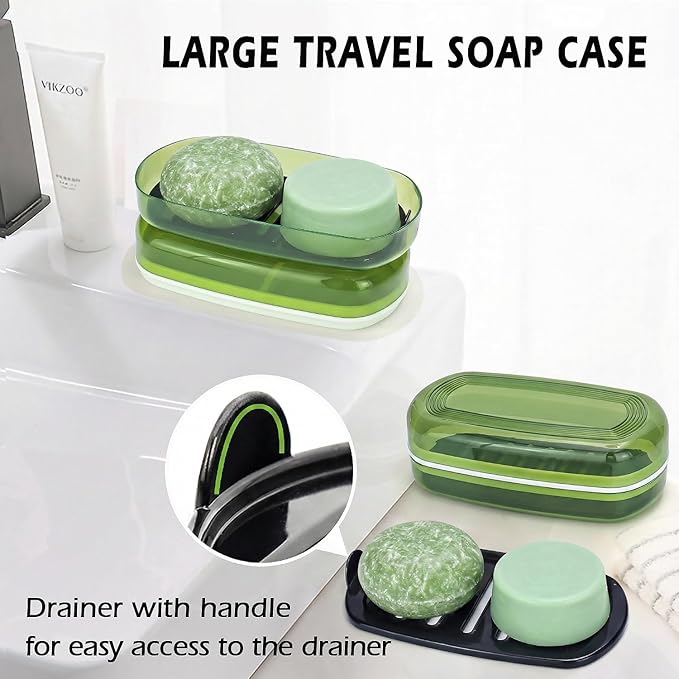 AIDIMMING Shampoo & Conditioner Bar Dish,Large Travel Soap Case for Duke Cannon Soap,Shampoo Soap Holder is Compatible with The Kitsch Shampoo bar for Travel, Camping, Gym, Bathroom (Max, Green)