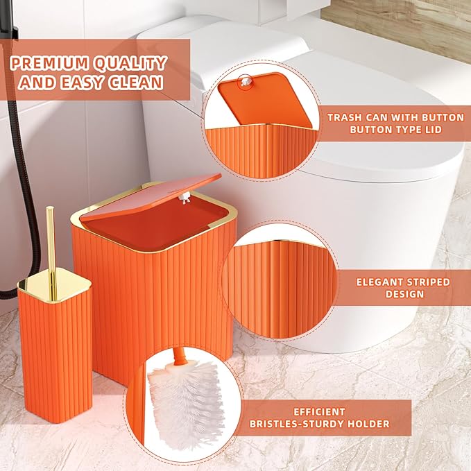 XLHOMO Bathroom Accessories Set - 25PC Bathroom Sets with Shower Curtain and Rugs, Orange Bathroom Accessories with Trash Can, Soap Dispenser, Soap Dish & Toilet Brush