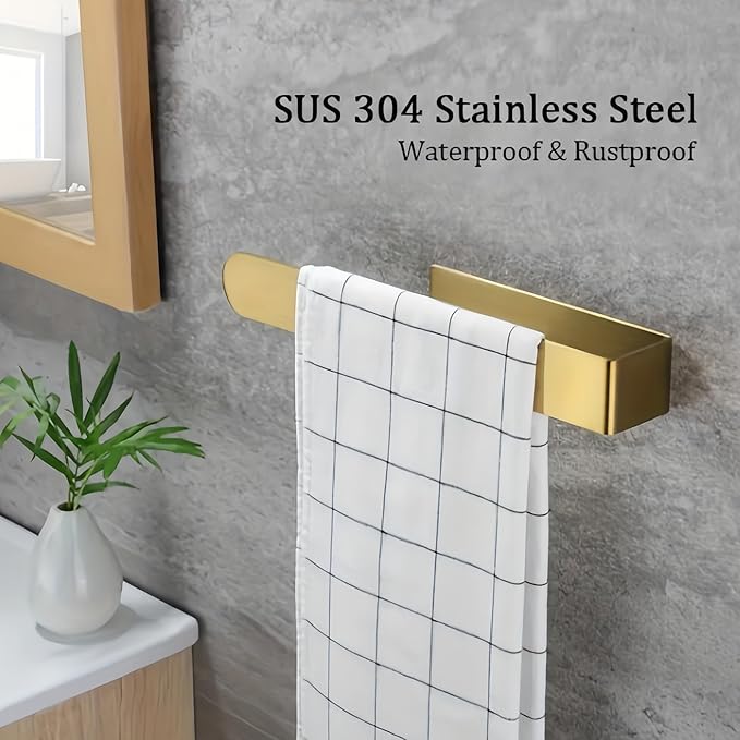 SEIDO Hand Towel Holder, Heavy Duty Self Adhesive Towel Bar ?€? No Drill Stick on Wall, SUS 304 Stainless Steel Towel Rack for Small Bathroom, Kitchen, RV, Brushed Gold