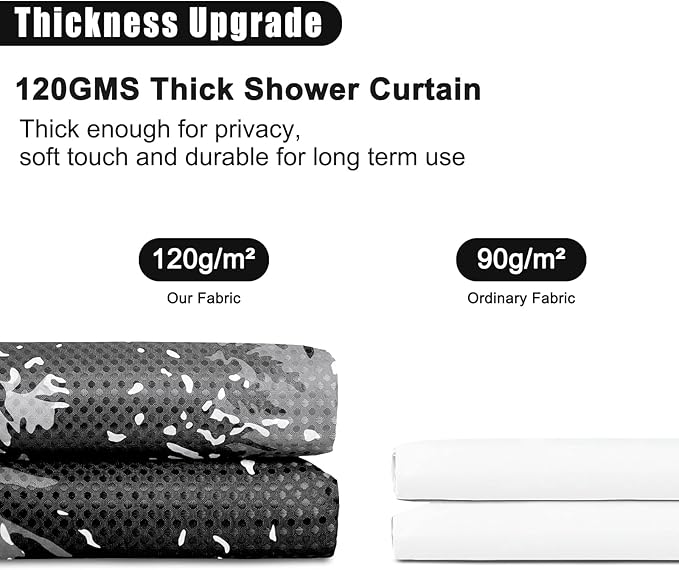 Hokibero Black and White Forest Bathroom Shower Curtain Set Mountain Nature Tree Plant Black and Gray Waffle Fabric Bath Curtains Hotels, 72x72 inch