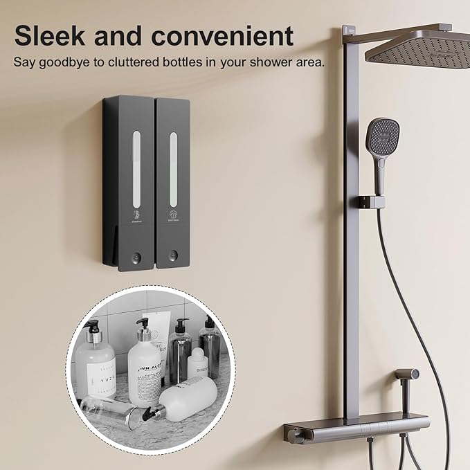 Shampoo and Conditioner Dispenser 2-Chamber Wall-Mounted Shower Soap Dispenser, No-Drill Installation, 800ML Capacity, Ideal for Bathrooms
