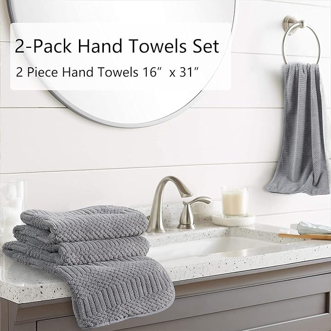 Oliven 2 Piece Gray Geometric Hand Towel Set 16"x31" Soft Highly Absorbent Quick Dry Bathroom Towels Microfiber Plush Towels Set Woven Towels for Kitchen Hotel Spa Gym
