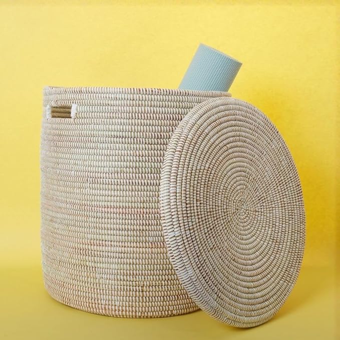 White Basket with Lid, Large Size, 24 Inch Tall, 20 Inch Wide