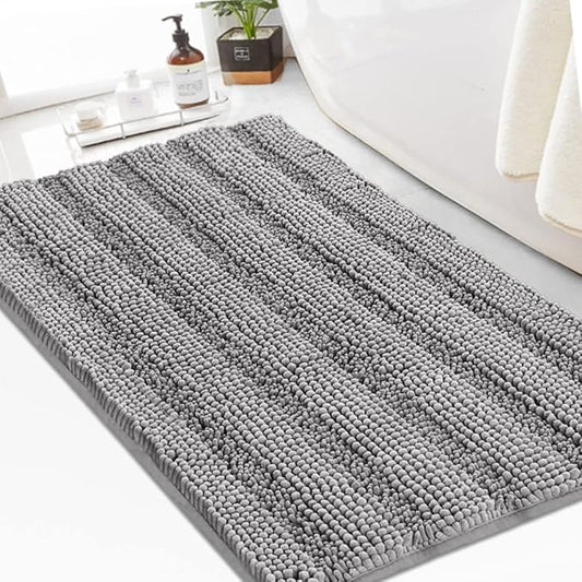 Turquoize Chenille Bath Rugs Shaggy Non-Slip Bath Mat 24 x 36 in Soft Absorbent Area Rug, Dove