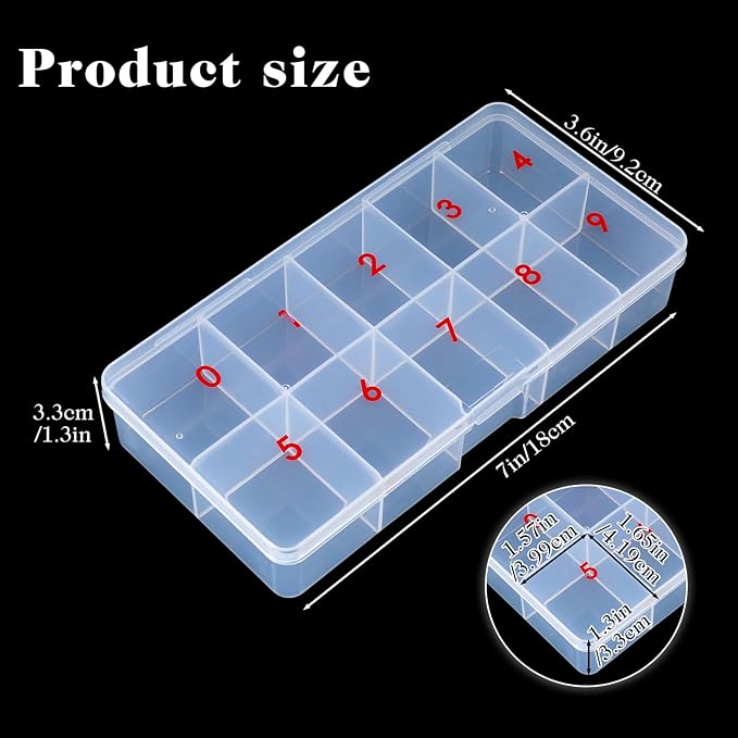 2 Pieces Nail Tip Organizer Box Acrylic Fake Nail Organizer, Transparent Storage Box with 10 Number Spaces Storage Case Container Nails Plastic Grid Boxes for Fingernail, Crystal, Jewelry Accessories