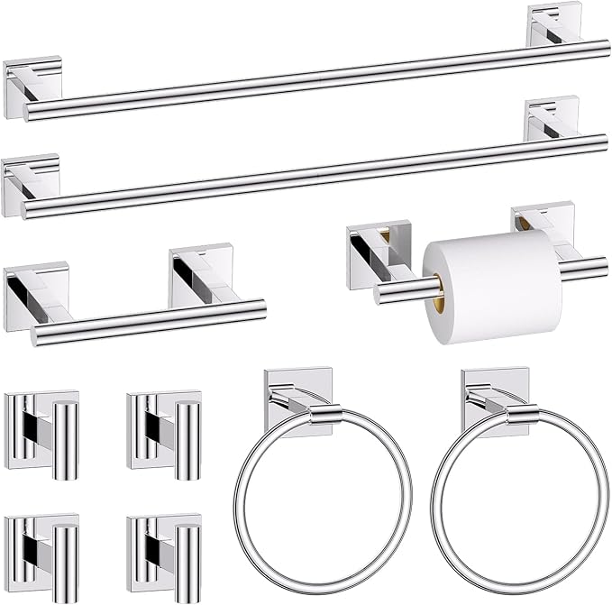 10 Pieces Polished Chrome Towel Bar Set, Double Dase Toilet Paper Holder Bathroom Hardware Set, 23.6 Inch Stainless Steel Towel Rack for Bathroom Wall Mounted